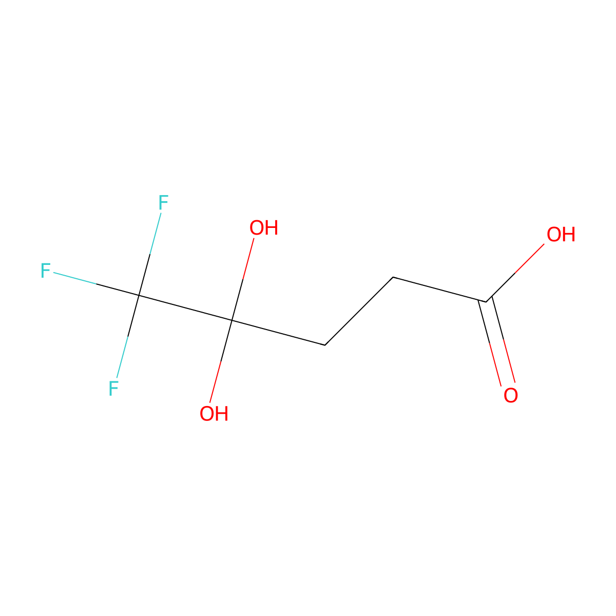5,5,5-Trifluoro-4,4-dihydroxypentanoic acid molecular structure, CAS 45021-39-4