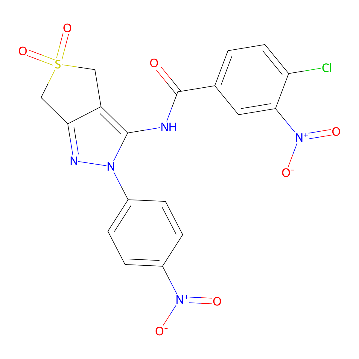 4-chloro-3-nitro-N-[2-(4-nitrophenyl)-5,5-dioxo-4,6-dihydrothieno[3,4-c]pyrazol-3-yl]benzamide molecular structure, CAS 450336-47-7