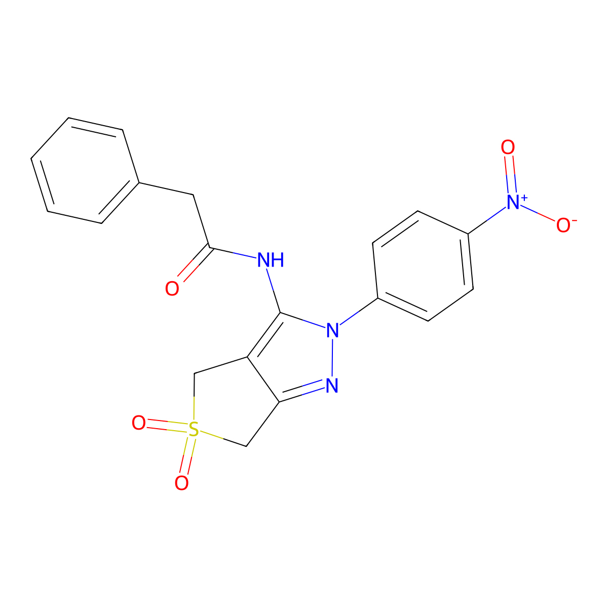 N-[2-(4-nitrophenyl)-5,5-dioxo-4,6-dihydrothieno[3,4-c]pyrazol-3-yl]-2-phenylacetamide molecular structure, CAS 450336-54-6