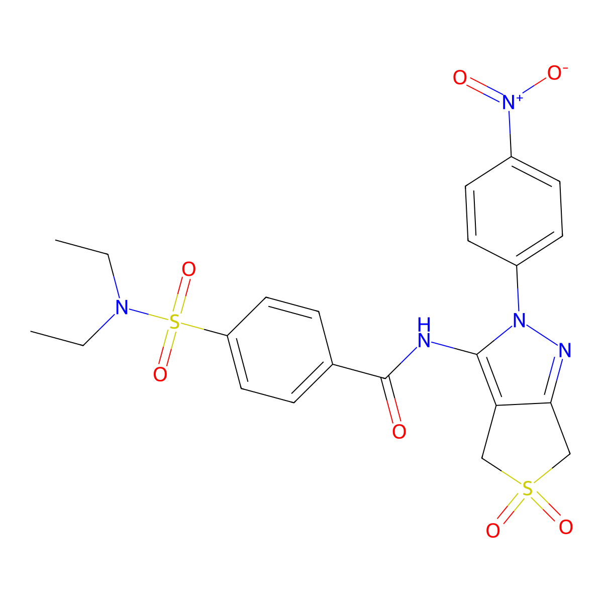 4-(N,N-diethylsulfamoyl)-N-(2-(4-nitrophenyl)-5,5-dioxido-4,6-dihydro-2H-thieno[3,4-c]pyrazol-3-yl)benzamide molecular structure, CAS 450336-63-7