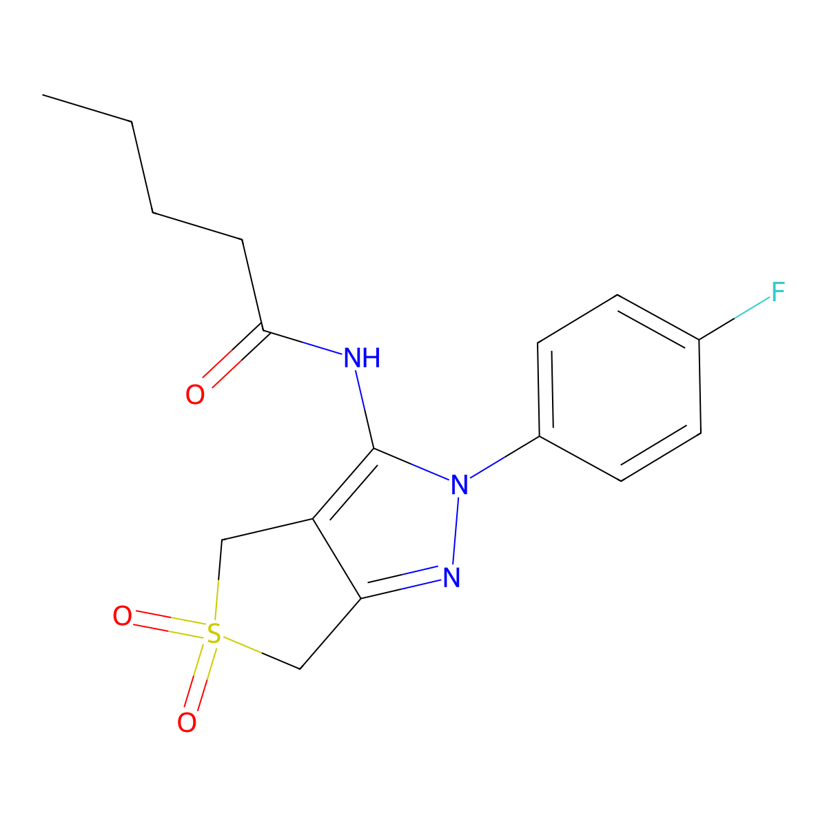 N-[2-(4-fluorophenyl)-5,5-dioxo-4,6-dihydrothieno[3,4-c]pyrazol-3-yl]pentanamide molecular structure, CAS 450336-68-2