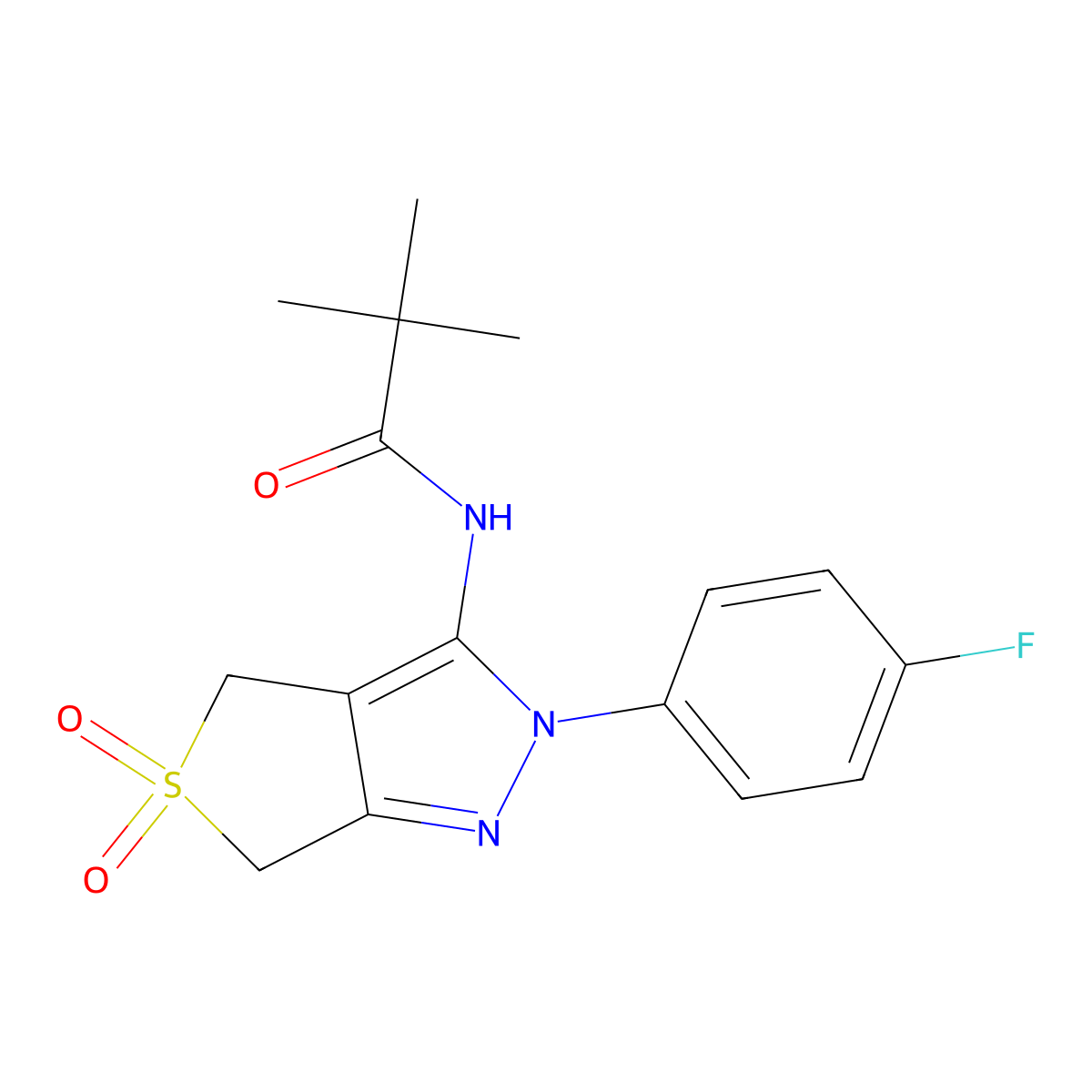 N-(2-(4-fluorophenyl)-5,5-dioxido-4,6-dihydro-2H-thieno[3,4-c]pyrazol-3-yl)pivalamide molecular structure, CAS 450336-70-6