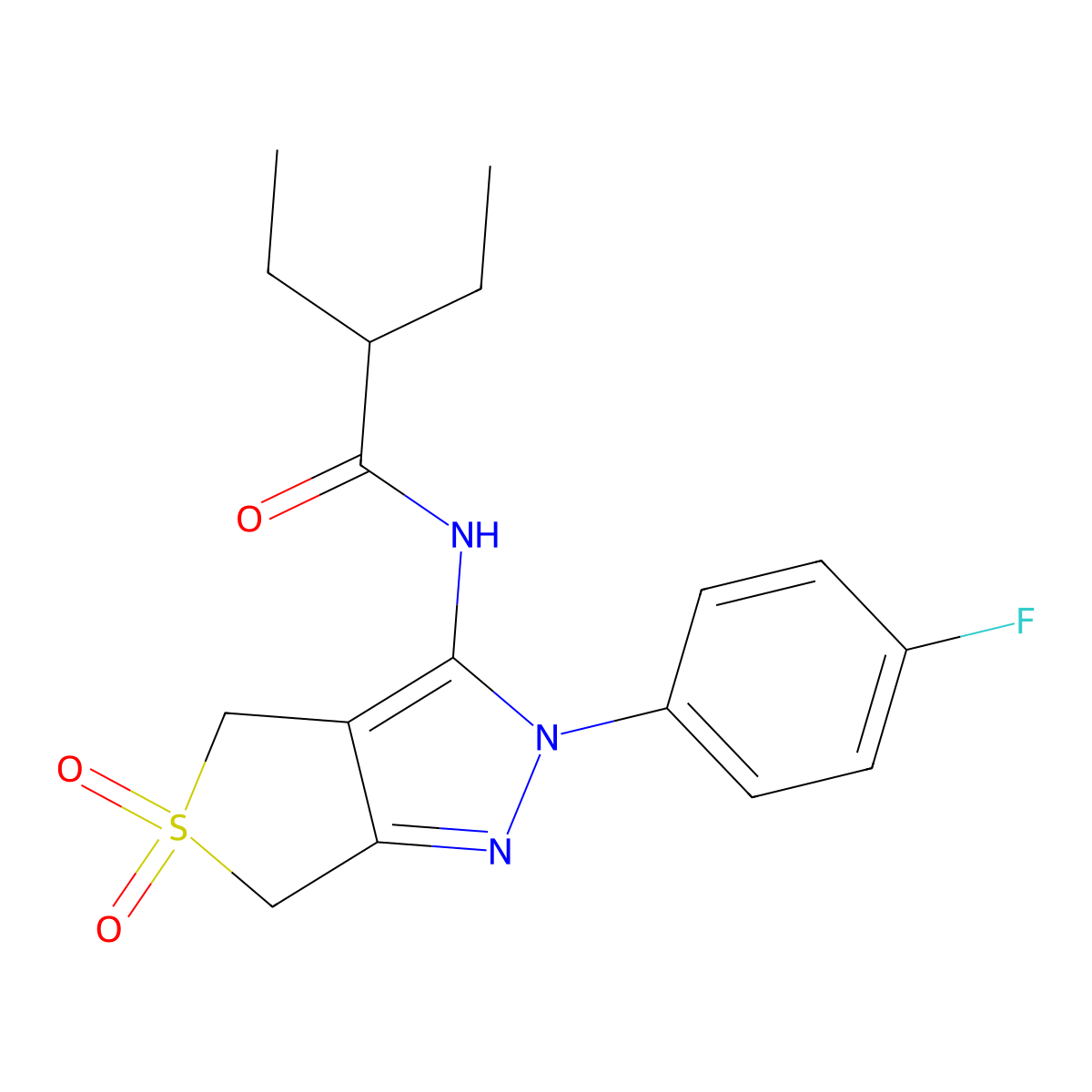 2-ethyl-N-[2-(4-fluorophenyl)-5,5-dioxido-2,6-dihydro-4H-thieno[3,4-c]pyrazol-3-yl]butanamide molecular structure, CAS 450336-71-7