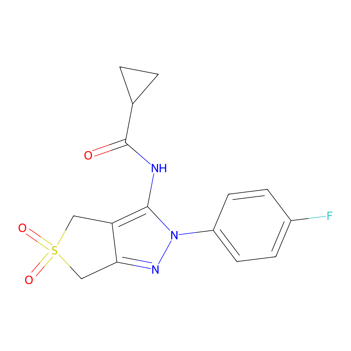 N-[2-(4-fluorophenyl)-5,5-dioxo-4,6-dihydrothieno[3,4-c]pyrazol-3-yl]cyclopropanecarboxamide molecular structure, CAS 450336-73-9