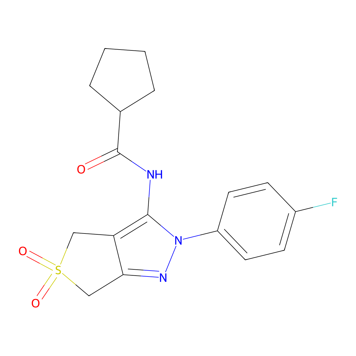 N-[2-(4-fluorophenyl)-5,5-dioxo-4,6-dihydrothieno[3,4-c]pyrazol-3-yl]cyclopentanecarboxamide molecular structure, CAS 450336-74-0