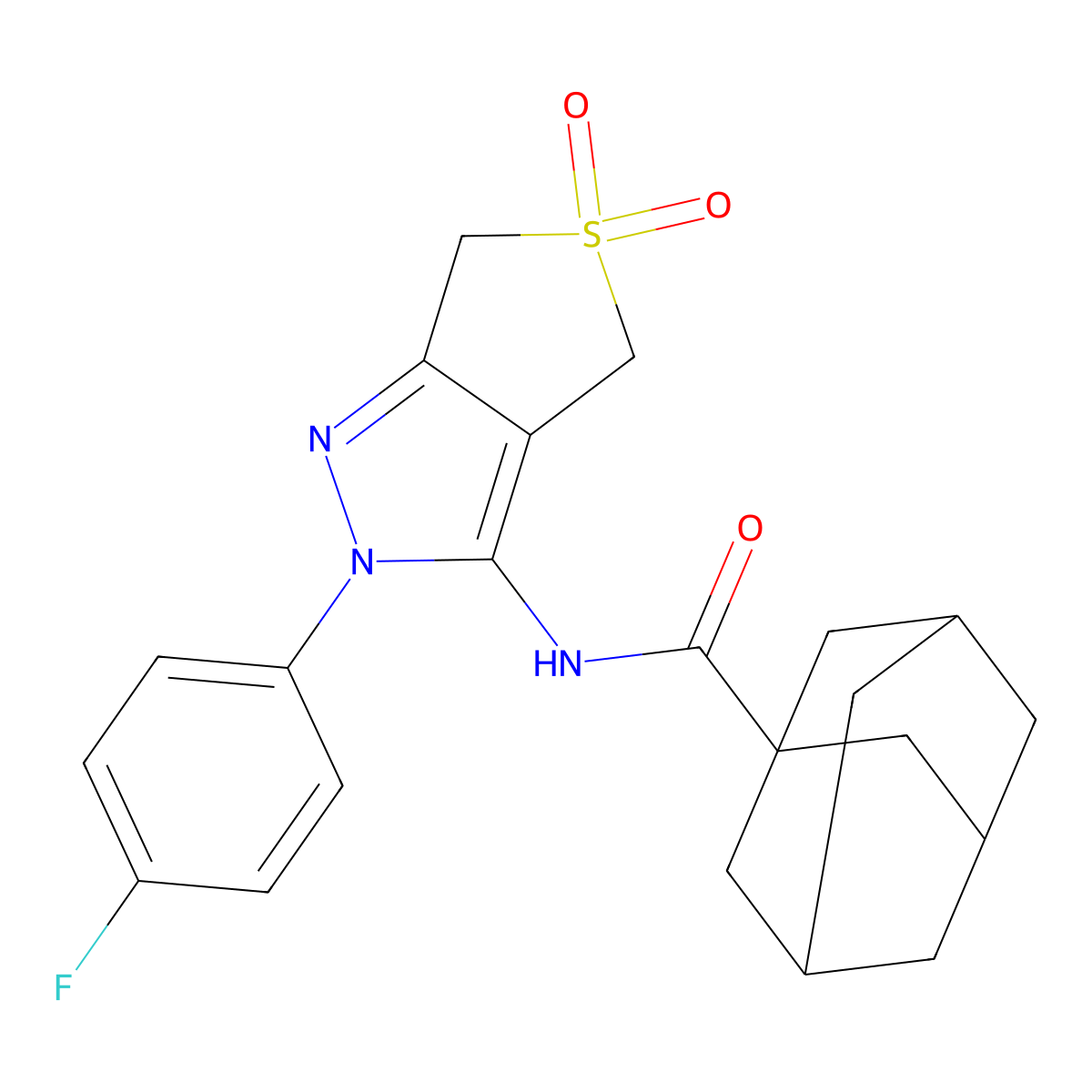 N-[2-(4-fluorophenyl)-5,5-dioxo-4,6-dihydrothieno[3,4-c]pyrazol-3-yl]adamantane-1-carboxamide molecular structure, CAS 450336-80-8