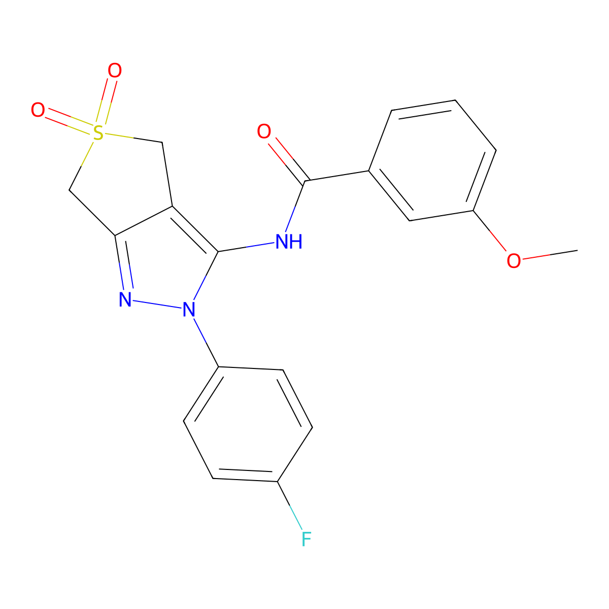 N-(2-(4-fluorophenyl)-5,5-dioxido-4,6-dihydro-2H-thieno[3,4-c]pyrazol-3-yl)-3-methoxybenzamide molecular structure, CAS 450336-98-8