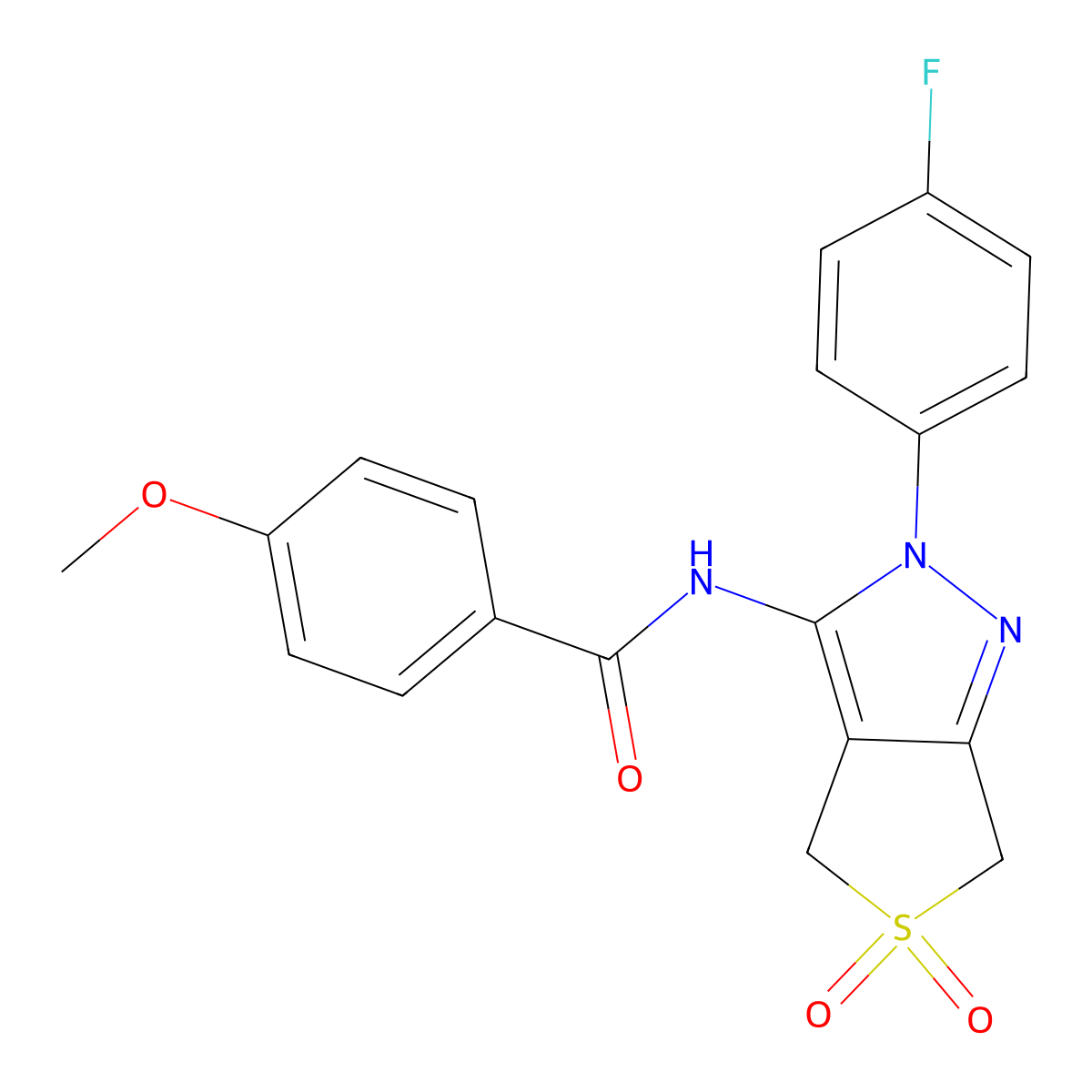 N-[2-(4-fluorophenyl)-5,5-dioxo-4,6-dihydrothieno[3,4-c]pyrazol-3-yl]-4-methoxybenzamide molecular structure, CAS 450336-99-9