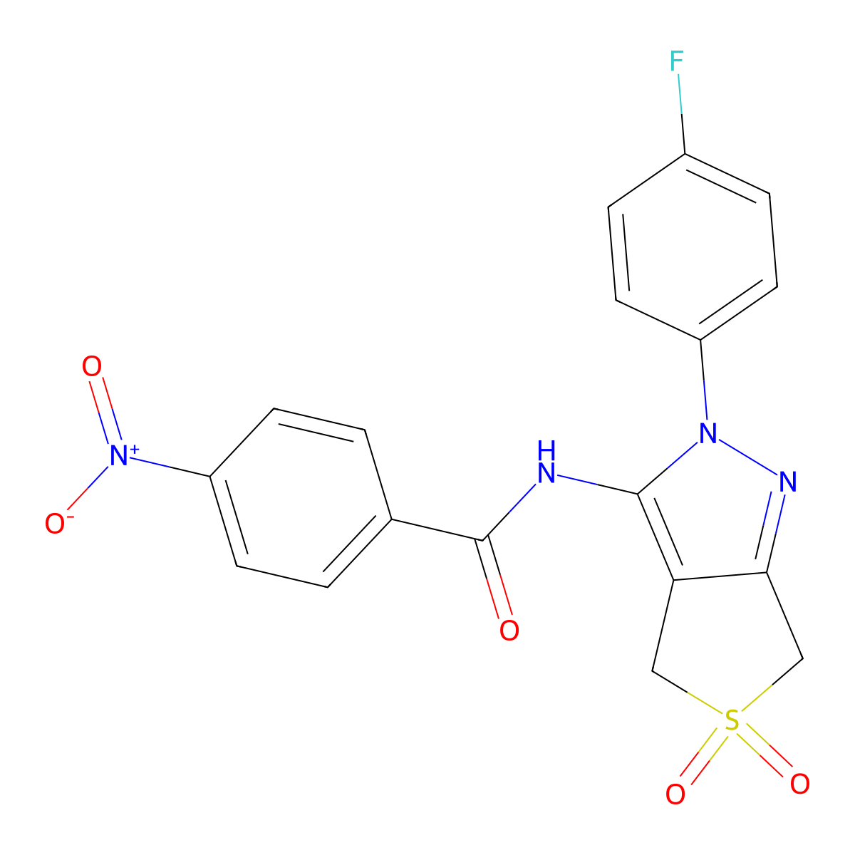 N-(2-(4-fluorophenyl)-5,5-dioxido-4,6-dihydro-2H-thieno[3,4-c]pyrazol-3-yl)-4-nitrobenzamide molecular structure, CAS 450337-04-9