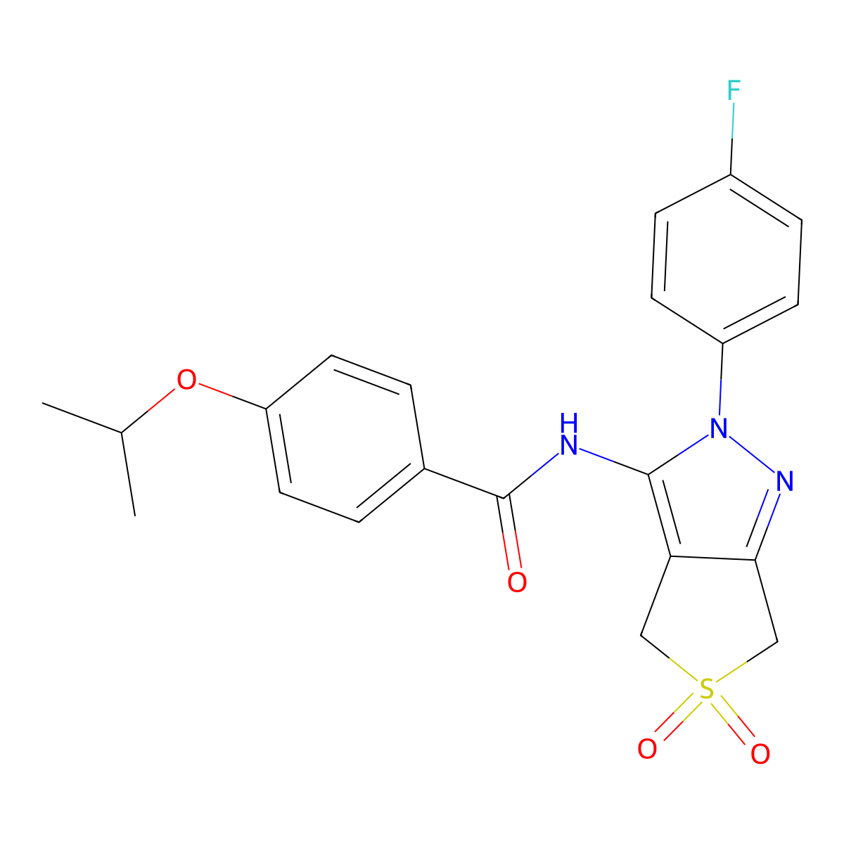 N-(2-(4-fluorophenyl)-5,5-dioxido-4,6-dihydro-2H-thieno[3,4-c]pyrazol-3-yl)-4-isopropoxybenzamide molecular structure, CAS 450337-09-4