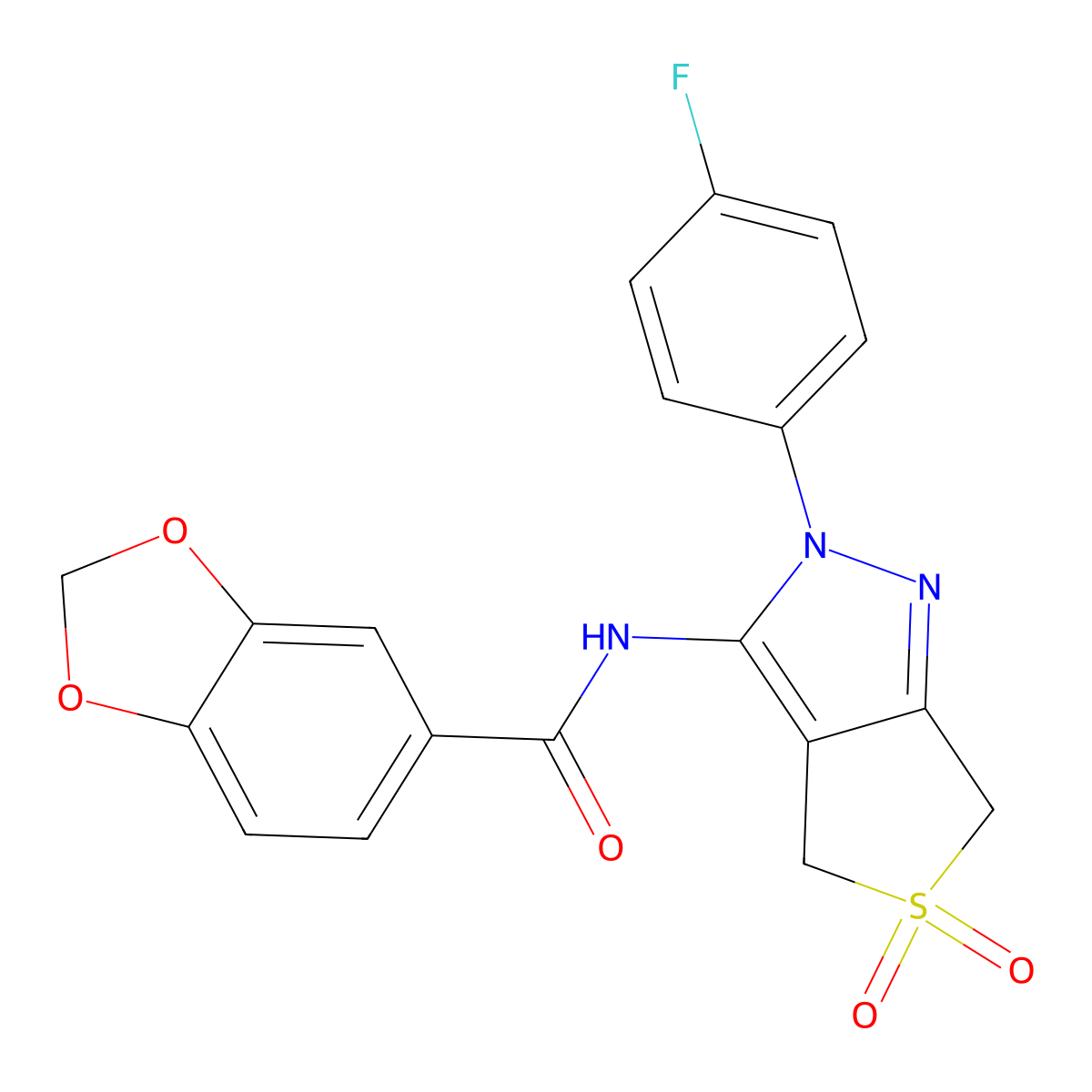 N-(2-(4-fluorophenyl)-5,5-dioxido-4,6-dihydro-2H-thieno[3,4-c]pyrazol-3-yl)benzo[d][1,3]dioxole-5-carboxamide molecular structure, CAS 450337-30-1