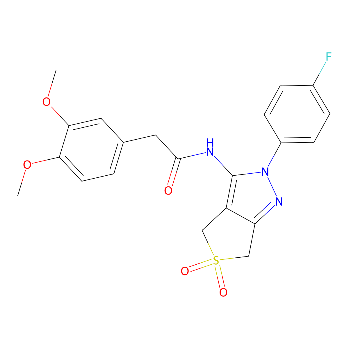 2-(3,4-dimethoxyphenyl)-N-[2-(4-fluorophenyl)-5,5-dioxo-4,6-dihydrothieno[3,4-c]pyrazol-3-yl]acetamide molecular structure, CAS 450337-34-5
