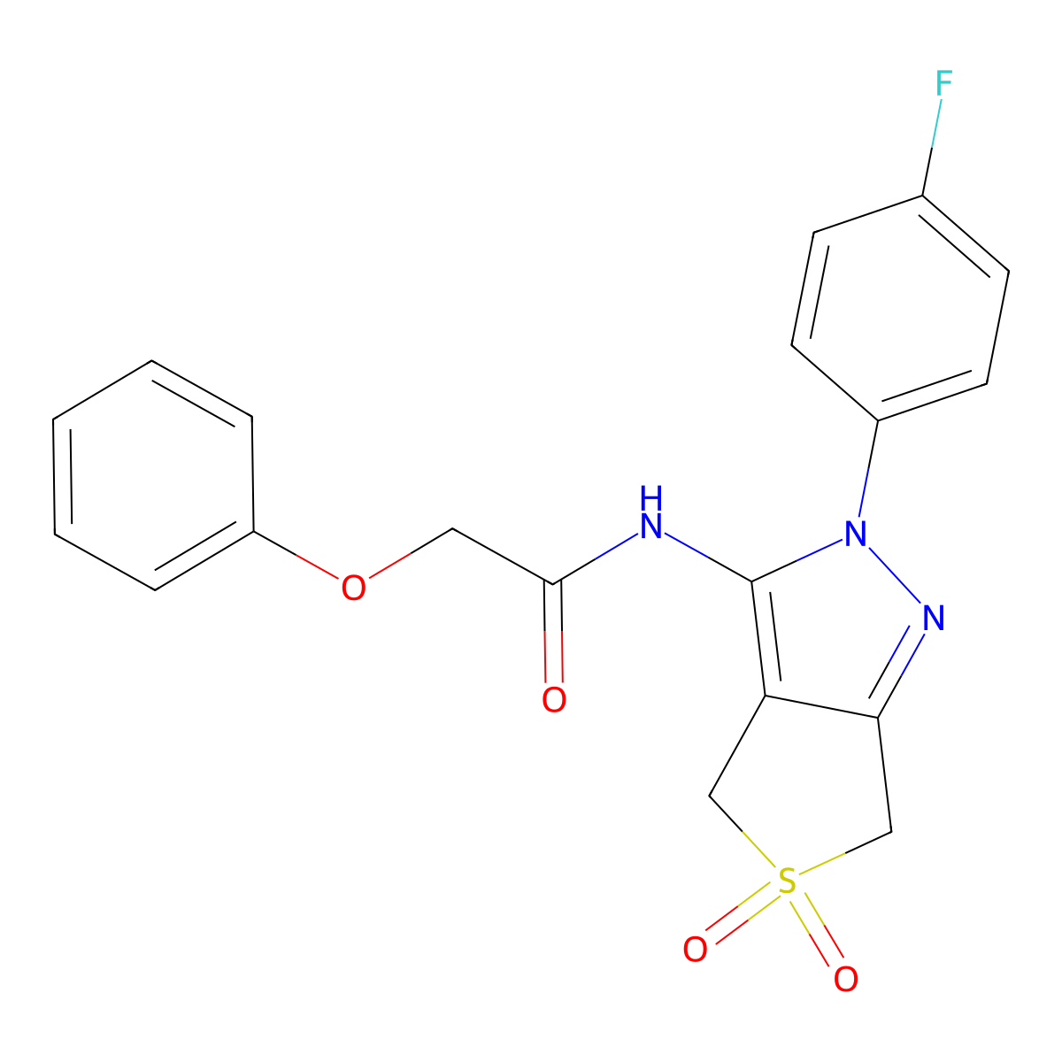 N-(2-(4-fluorophenyl)-5,5-dioxido-4,6-dihydro-2H-thieno[3,4-c]pyrazol-3-yl)-2-phenoxyacetamide molecular structure, CAS 450337-37-8