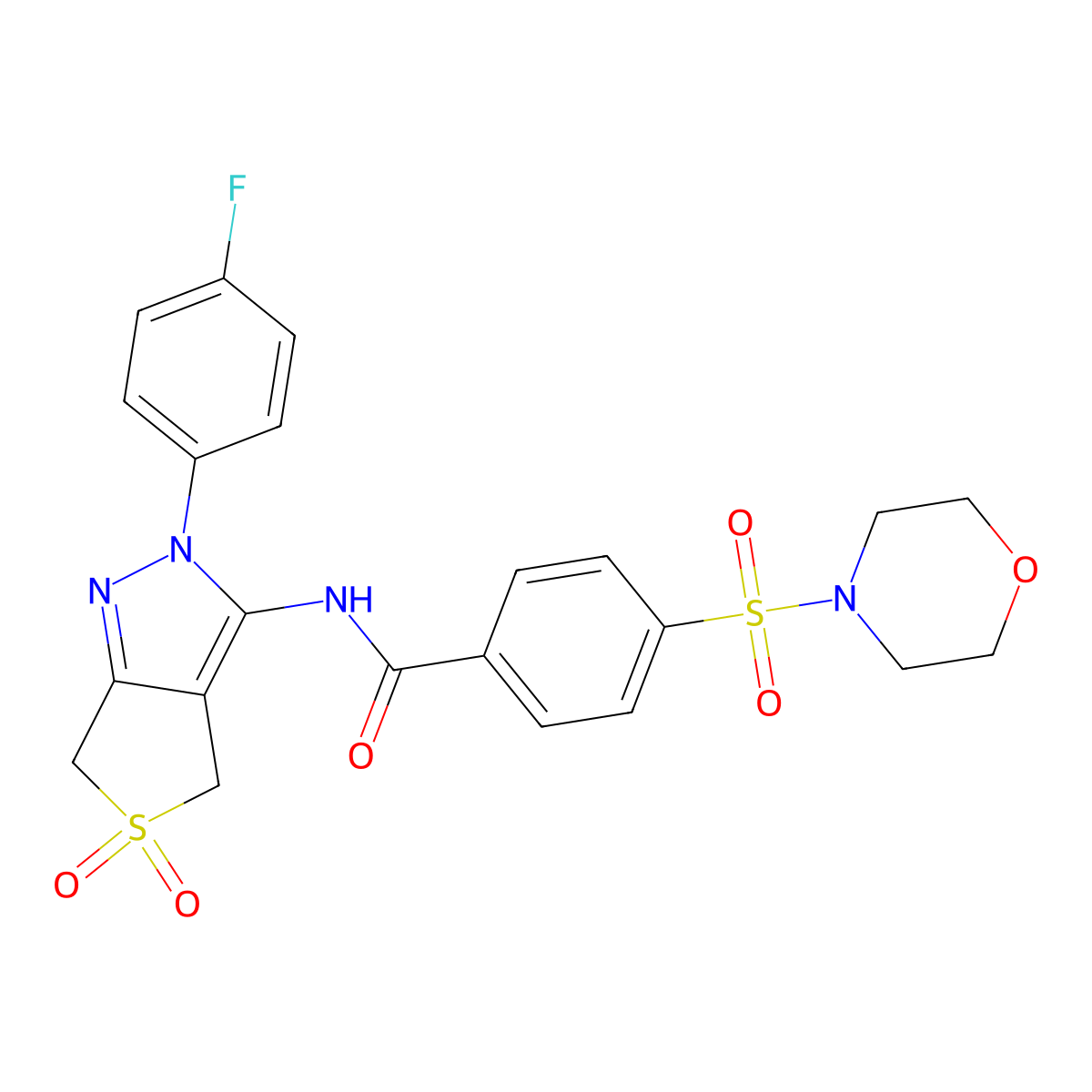 N-[2-(4-fluorophenyl)-5,5-dioxo-4,6-dihydrothieno[3,4-c]pyrazol-3-yl]-4-morpholin-4-ylsulfonylbenzamide molecular structure, CAS 450337-51-6