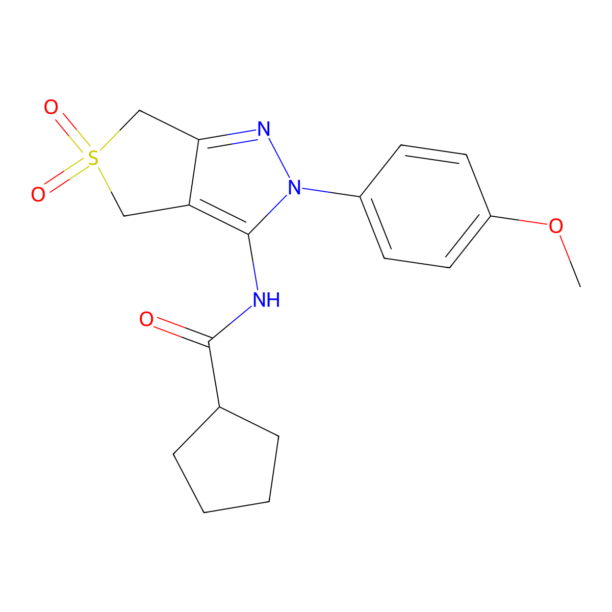 N-(2-(4-methoxyphenyl)-5,5-dioxido-4,6-dihydro-2H-thieno[3,4-c]pyrazol-3-yl)cyclopentanecarboxamide molecular structure, CAS 450337-61-8