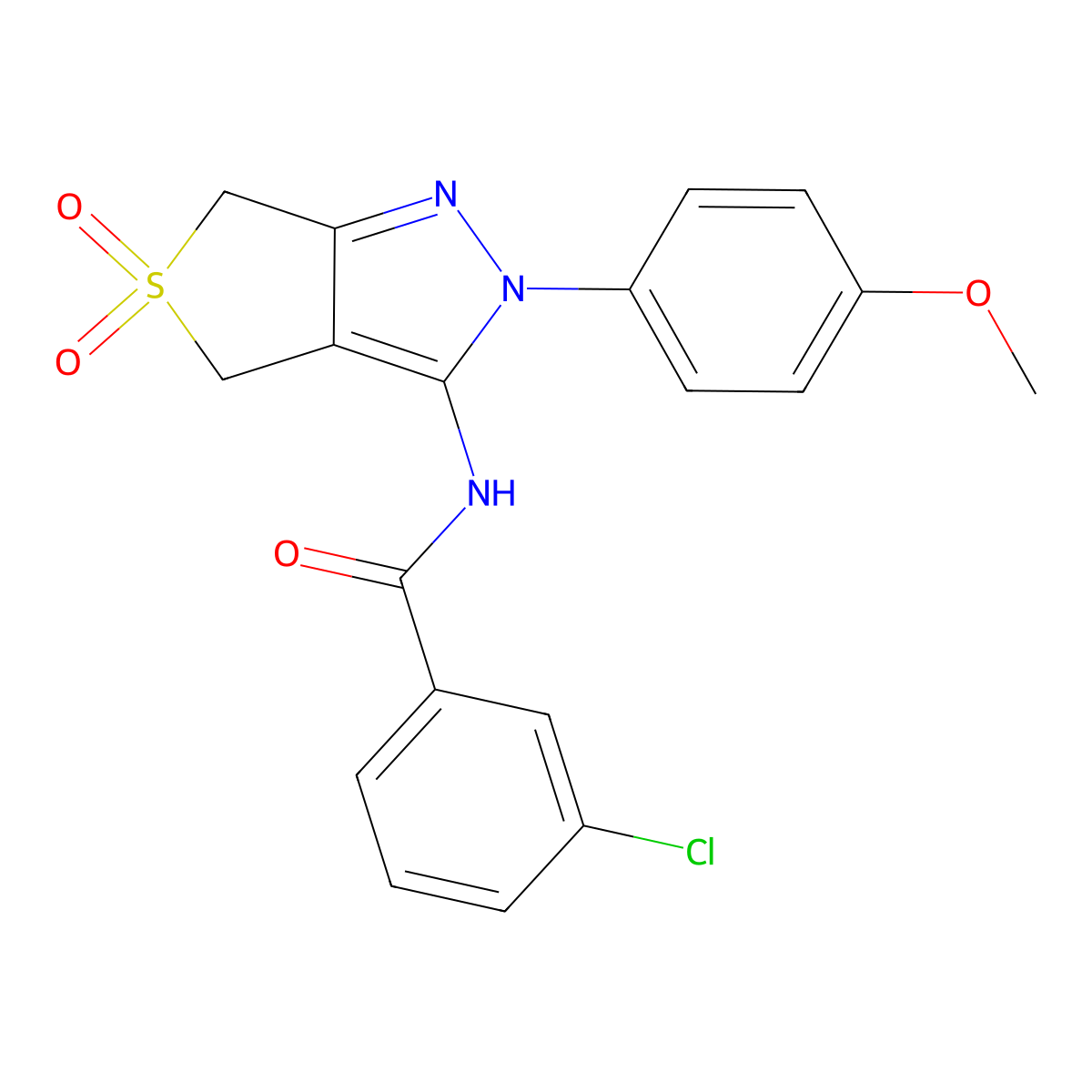 3-chloro-N-[2-(4-methoxyphenyl)-5,5-dioxo-4,6-dihydrothieno[3,4-c]pyrazol-3-yl]benzamide molecular structure, CAS 450337-75-4