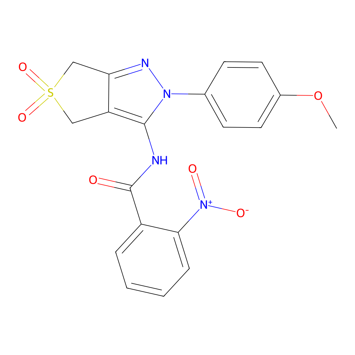 N-[2-(4-methoxyphenyl)-5,5-dioxo-4,6-dihydrothieno[3,4-c]pyrazol-3-yl]-2-nitrobenzamide molecular structure, CAS 450337-89-0