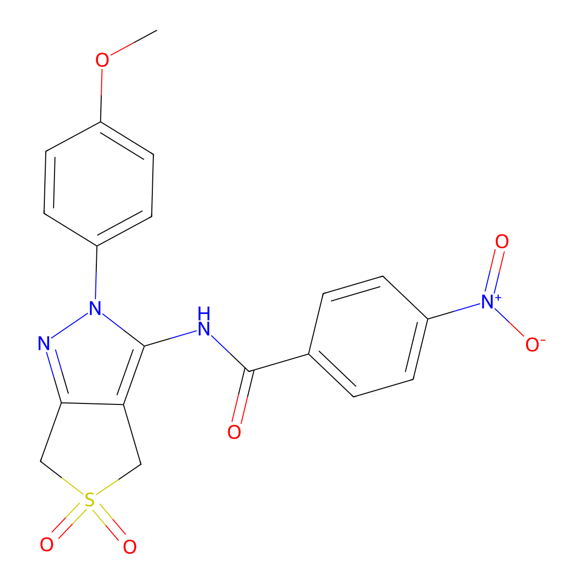 N-(2-(4-methoxyphenyl)-5,5-dioxido-4,6-dihydro-2H-thieno[3,4-c]pyrazol-3-yl)-4-nitrobenzamide molecular structure, CAS 450337-91-4