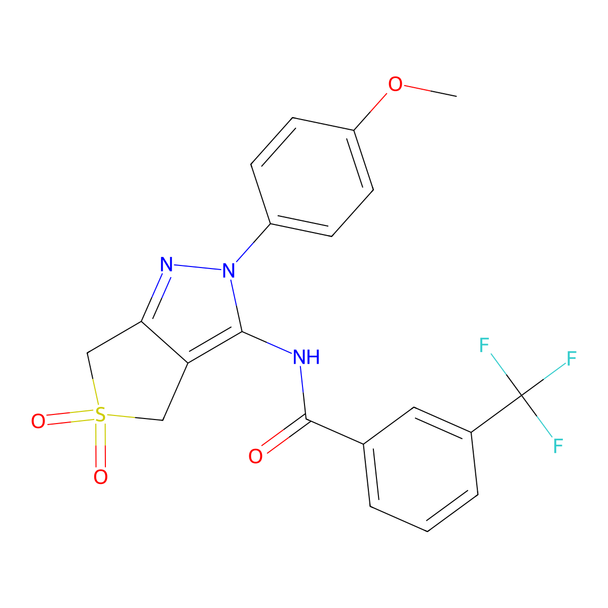 N-[2-(4-methoxyphenyl)-5,5-dioxo-4,6-dihydrothieno[3,4-c]pyrazol-3-yl]-3-(trifluoromethyl)benzamide molecular structure, CAS 450337-93-6