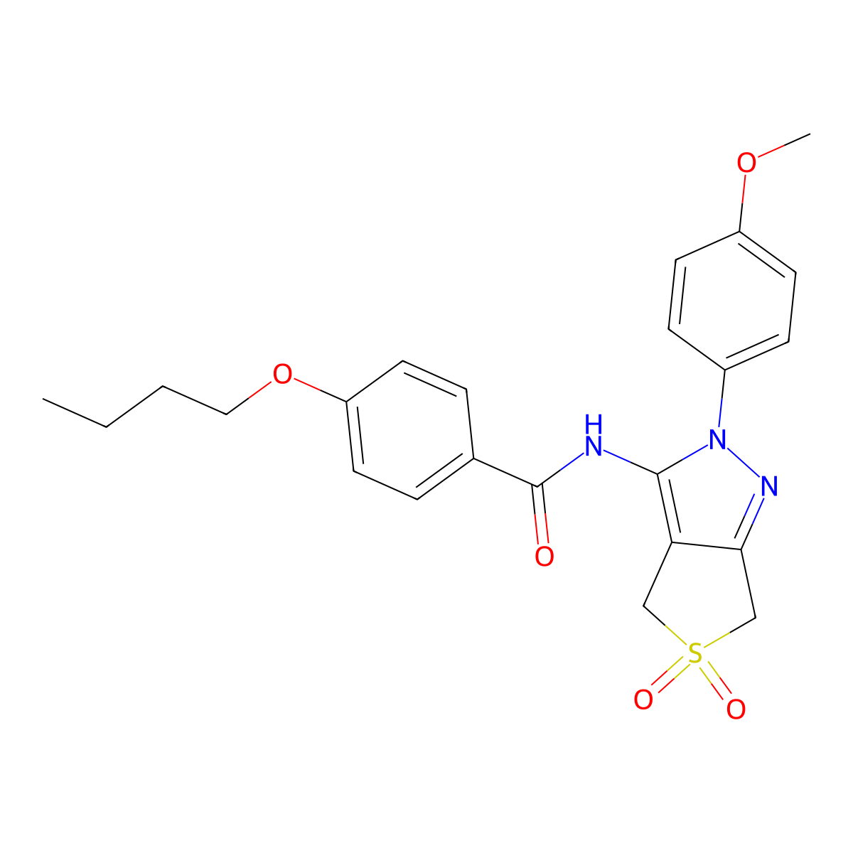 4-butoxy-N-(2-(4-methoxyphenyl)-5,5-dioxido-4,6-dihydro-2H-thieno[3,4-c]pyrazol-3-yl)benzamide molecular structure, CAS 450337-95-8