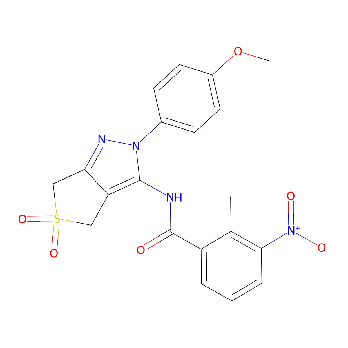 N-[2-(4-methoxyphenyl)-5,5-dioxo-4,6-dihydrothieno[3,4-c]pyrazol-3-yl]-2-methyl-3-nitrobenzamide molecular structure, CAS 450338-04-2