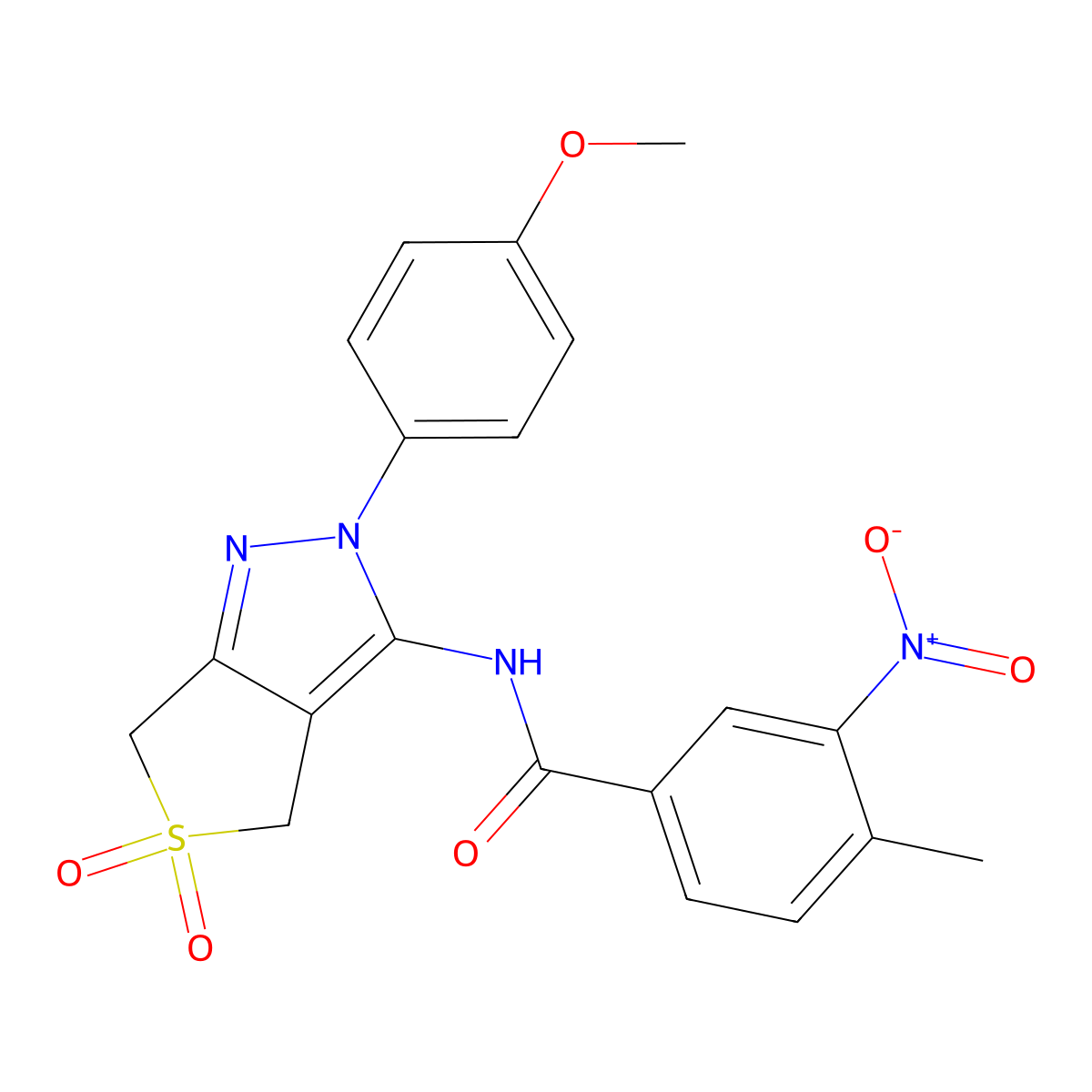 N-[2-(4-methoxyphenyl)-5,5-dioxo-4,6-dihydrothieno[3,4-c]pyrazol-3-yl]-4-methyl-3-nitrobenzamide molecular structure, CAS 450338-05-3