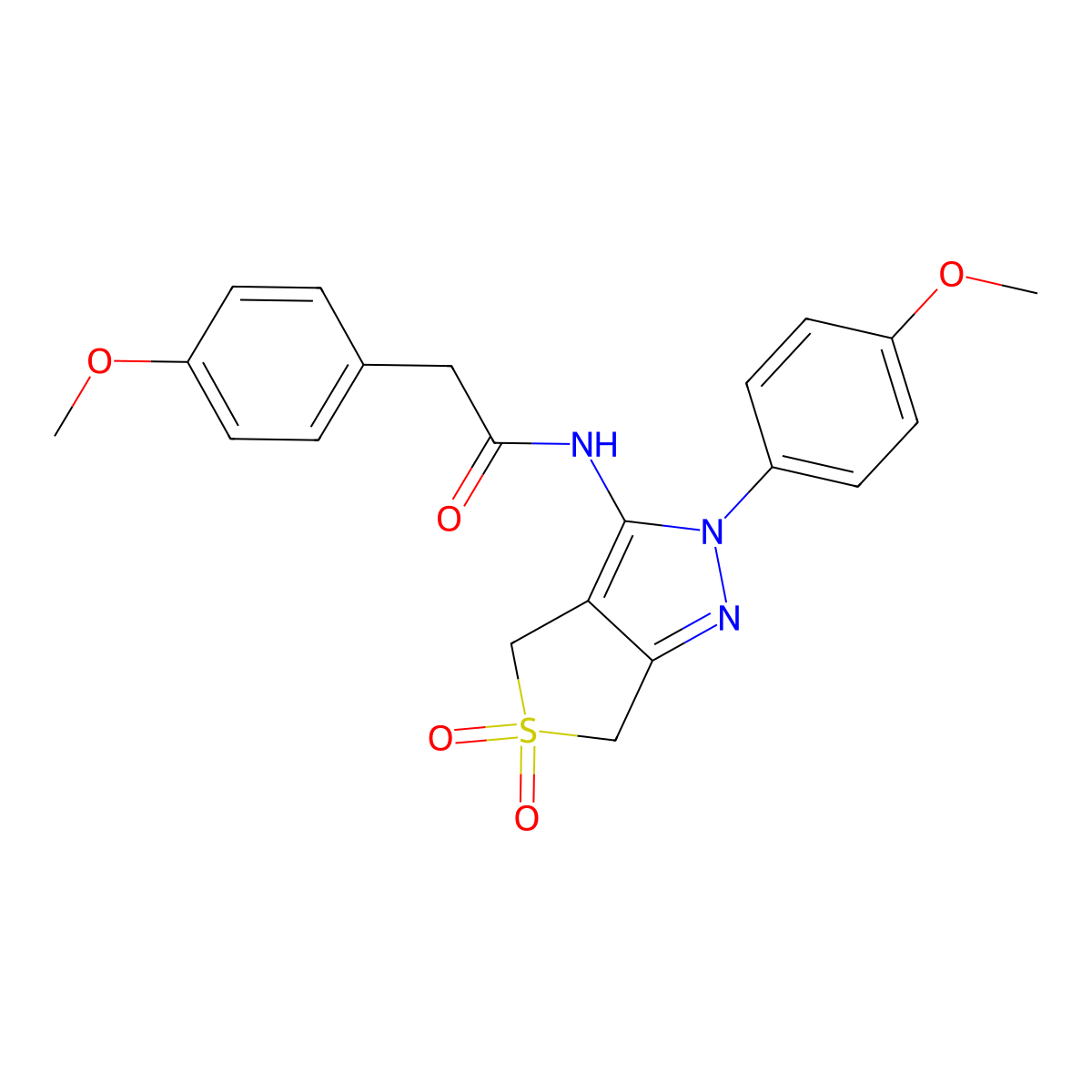 2-(4-methoxyphenyl)-N-(2-(4-methoxyphenyl)-5,5-dioxido-4,6-dihydro-2H-thieno[3,4-c]pyrazol-3-yl)acetamide molecular structure, CAS 450338-19-9