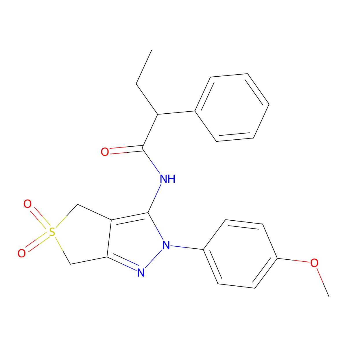 N-(2-(4-methoxyphenyl)-5,5-dioxido-4,6-dihydro-2H-thieno[3,4-c]pyrazol-3-yl)-2-phenylbutanamide molecular structure, CAS 450338-21-3