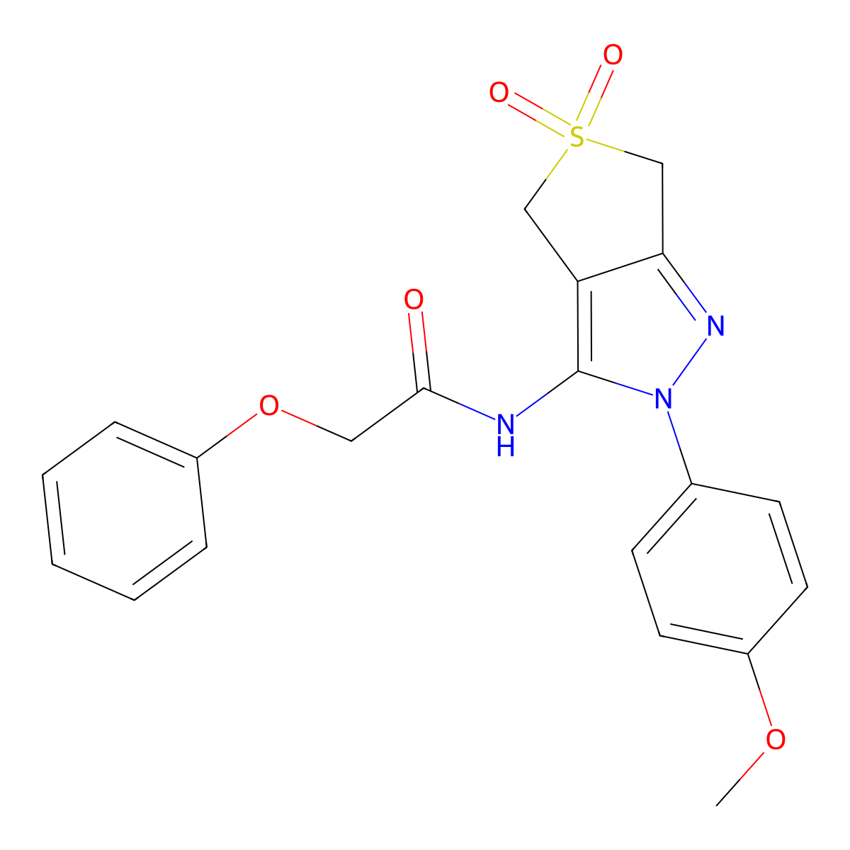 N-[2-(4-methoxyphenyl)-5,5-dioxo-4,6-dihydrothieno[3,4-c]pyrazol-3-yl]-2-phenoxyacetamide molecular structure, CAS 450338-24-6
