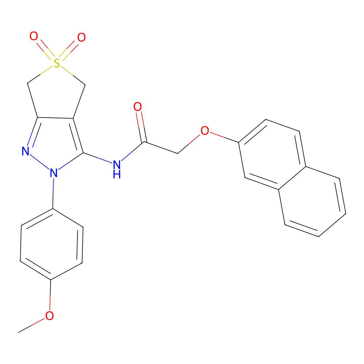 N-(2-(4-methoxyphenyl)-5,5-dioxido-4,6-dihydro-2H-thieno[3,4-c]pyrazol-3-yl)-2-(naphthalen-2-yloxy)acetamide molecular structure, CAS 450338-28-0
