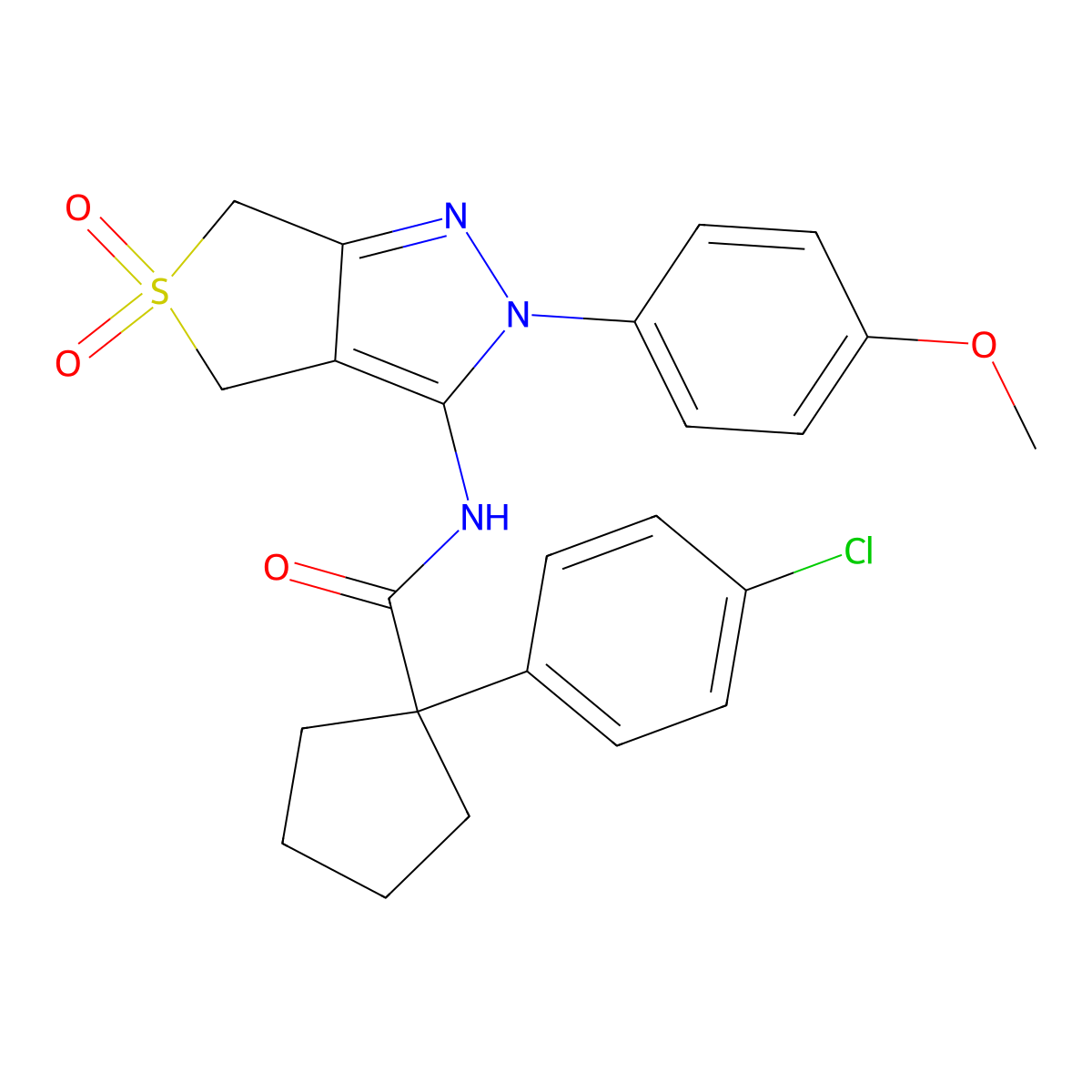 1-(4-chlorophenyl)-N-[2-(4-methoxyphenyl)-5,5-bis(oxidanylidene)-4,6-dihydrothieno[3,4-c]pyrazol-3-yl]cyclopentane-1-carboxamide molecular structure, CAS 450338-32-6
