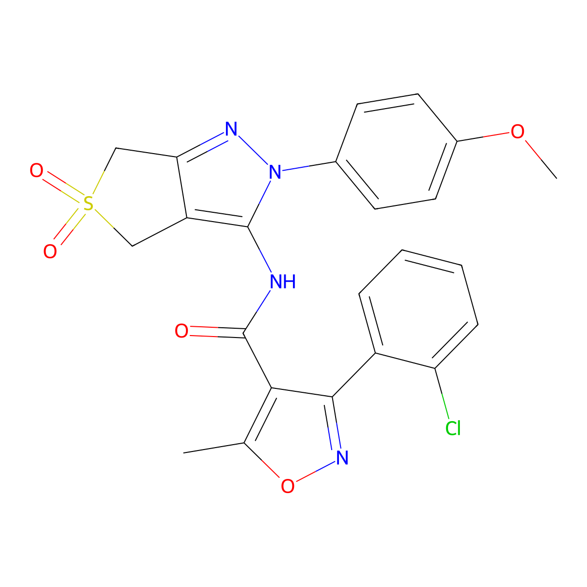 3-(2-chlorophenyl)-N-(2-(4-methoxyphenyl)-5,5-dioxido-4,6-dihydro-2H-thieno[3,4-c]pyrazol-3-yl)-5-methylisoxazole-4-carboxamide molecular structure, CAS 450338-33-7