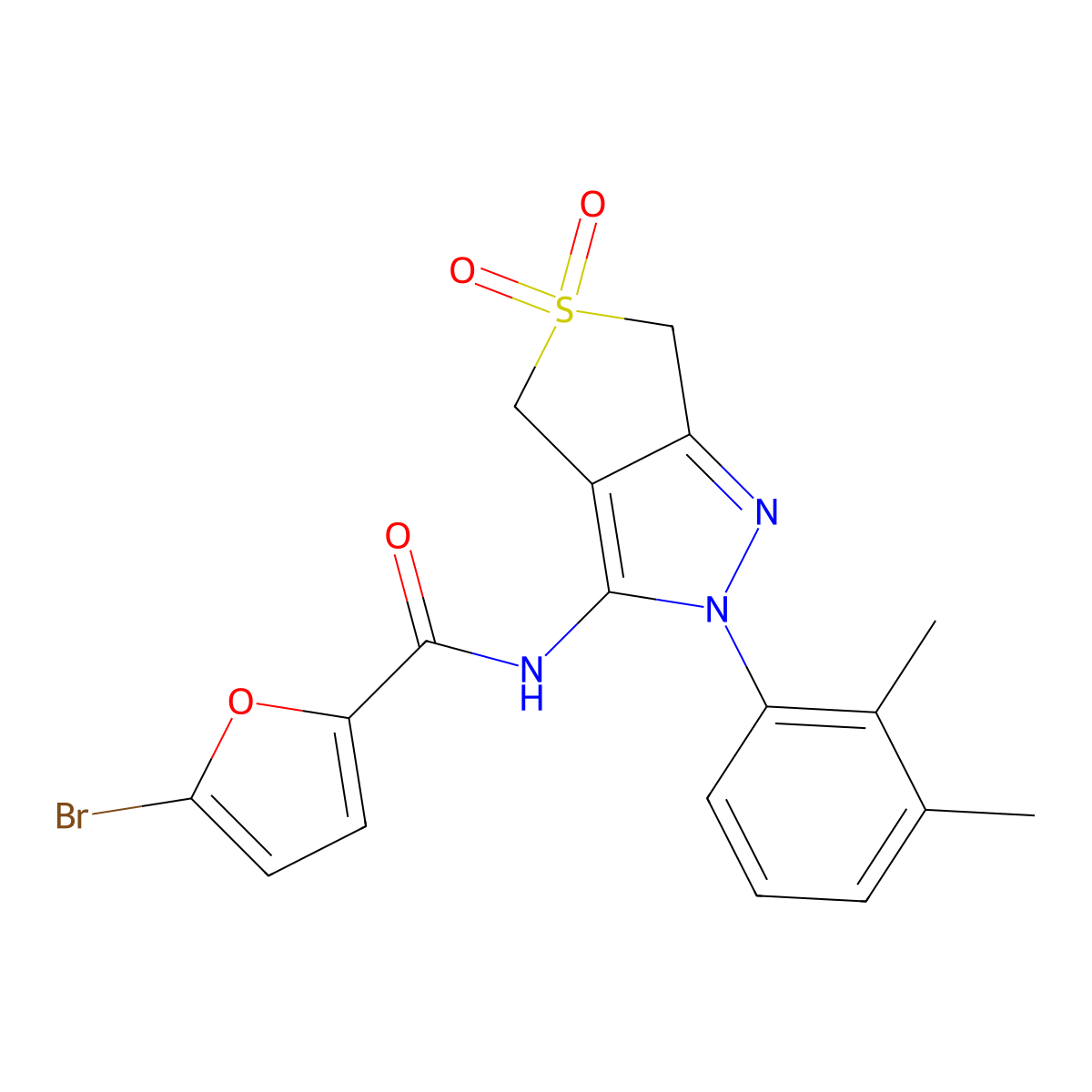 5-bromo-N-[2-(2,3-dimethylphenyl)-5,5-dioxo-4,6-dihydrothieno[3,4-c]pyrazol-3-yl]furan-2-carboxamide molecular structure, CAS 450338-58-6