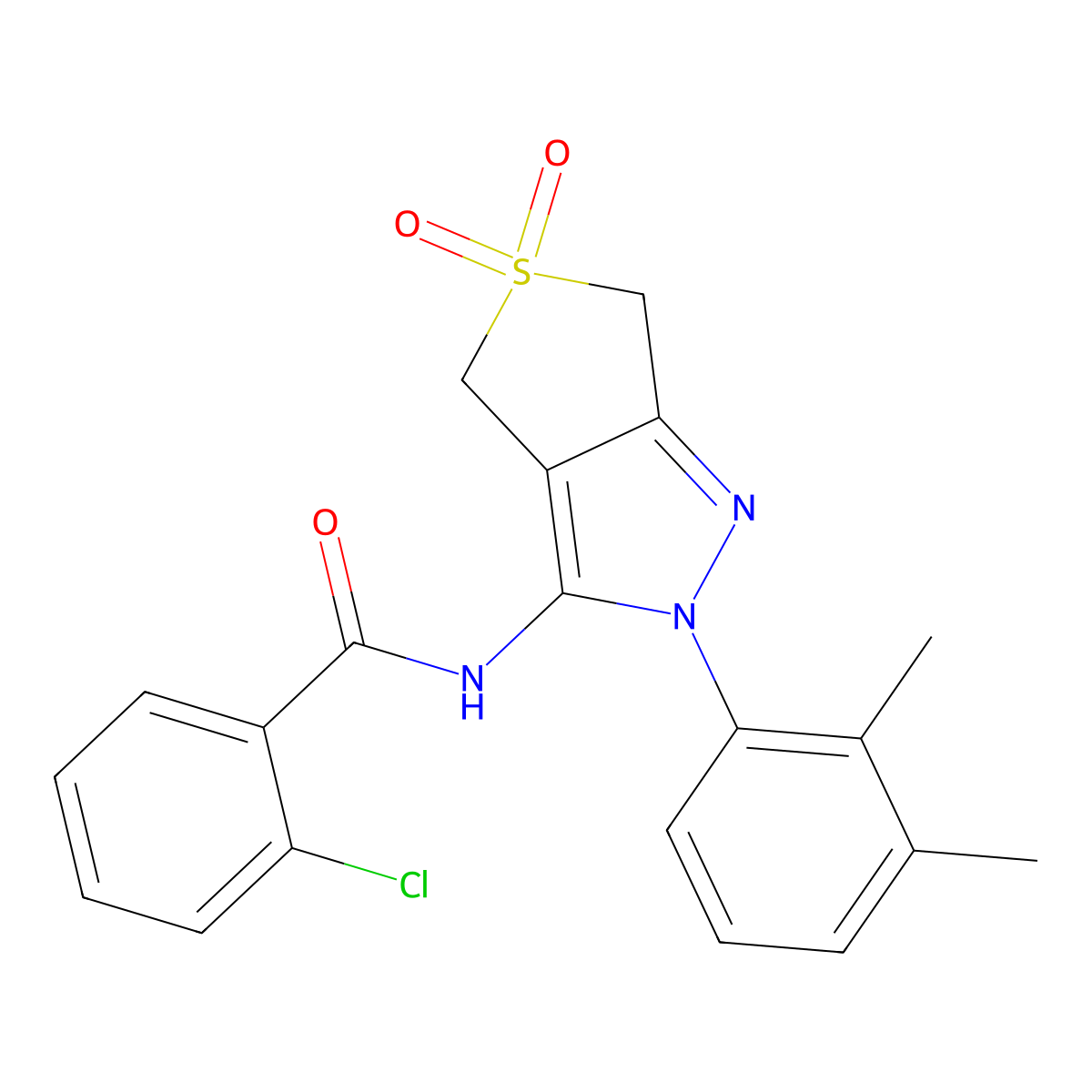 2-chloro-N-[2-(2,3-dimethylphenyl)-5,5-dioxo-4,6-dihydrothieno[3,4-c]pyrazol-3-yl]benzamide molecular structure, CAS 450338-62-2