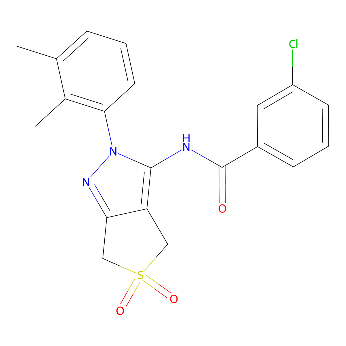3-chloro-N-(2-(2,3-dimethylphenyl)-5,5-dioxido-4,6-dihydro-2H-thieno[3,4-c]pyrazol-3-yl)benzamide molecular structure, CAS 450338-63-3