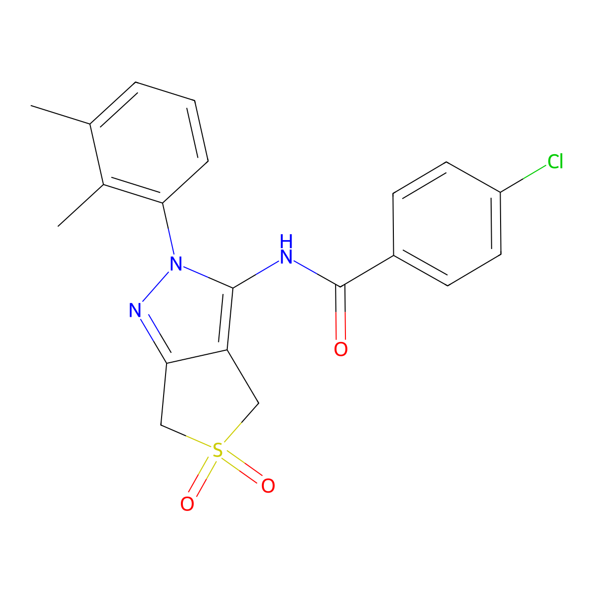 4-chloro-N-(2-(2,3-dimethylphenyl)-5,5-dioxido-4,6-dihydro-2H-thieno[3,4-c]pyrazol-3-yl)benzamide molecular structure, CAS 450338-64-4