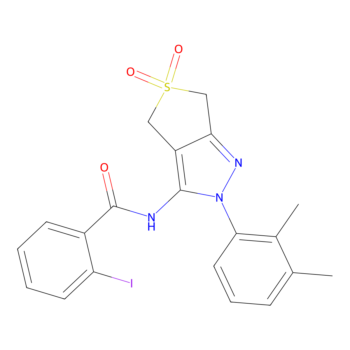 N-(2-(2,3-dimethylphenyl)-5,5-dioxido-4,6-dihydro-2H-thieno[3,4-c]pyrazol-3-yl)-2-iodobenzamide molecular structure, CAS 450338-65-5