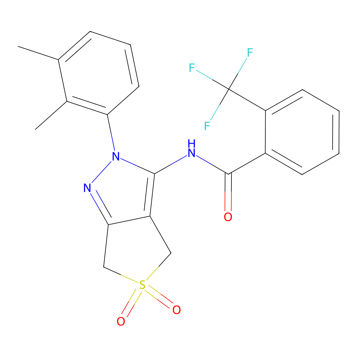 N-(2-(2,3-dimethylphenyl)-5,5-dioxido-4,6-dihydro-2H-thieno[3,4-c]pyrazol-3-yl)-2-(trifluoromethyl)benzamide molecular structure, CAS 450338-80-4