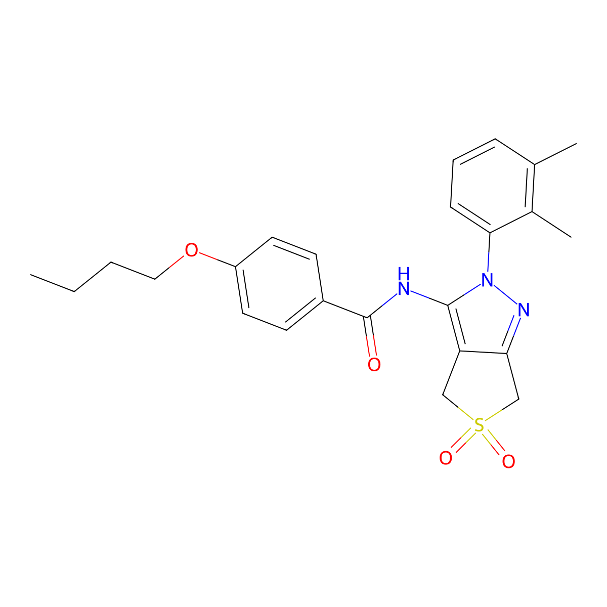 4-butoxy-N-(2-(2,3-dimethylphenyl)-5,5-dioxido-4,6-dihydro-2H-thieno[3,4-c]pyrazol-3-yl)benzamide molecular structure, CAS 450338-83-7