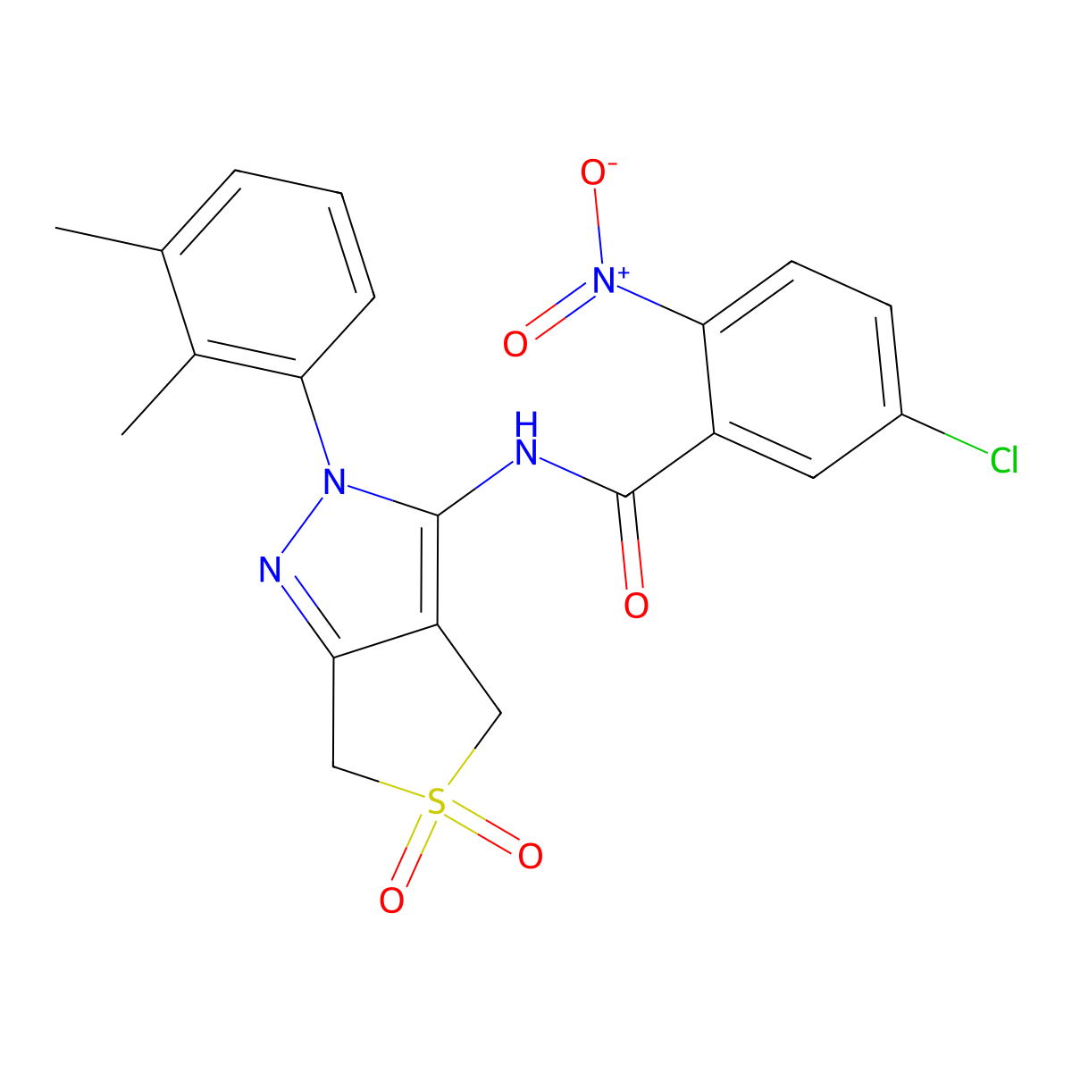 5-chloro-N-[2-(2,3-dimethylphenyl)-5,5-dioxo-4,6-dihydrothieno[3,4-c]pyrazol-3-yl]-2-nitrobenzamide molecular structure, CAS 450338-90-6