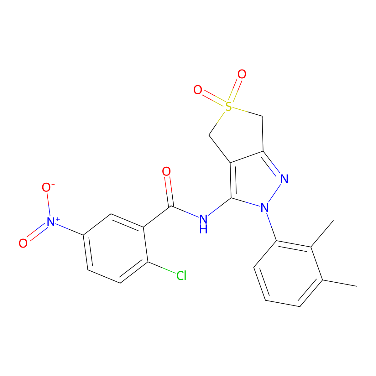 2-chloro-N-(2-(2,3-dimethylphenyl)-5,5-dioxido-4,6-dihydro-2H-thieno[3,4-c]pyrazol-3-yl)-5-nitrobenzamide molecular structure, CAS 450338-91-7