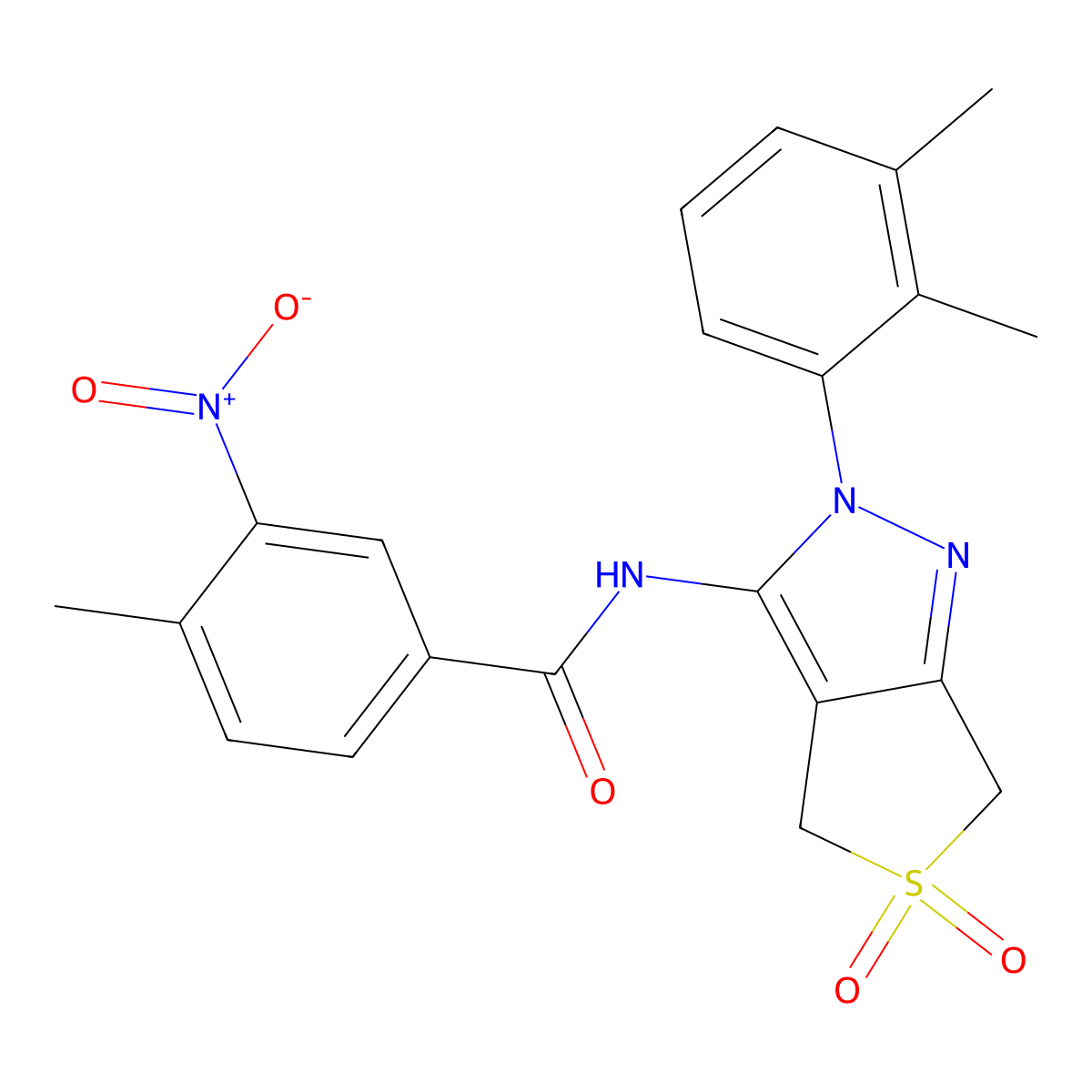N-(2-(2,3-dimethylphenyl)-5,5-dioxido-4,6-dihydro-2H-thieno[3,4-c]pyrazol-3-yl)-4-methyl-3-nitrobenzamide molecular structure, CAS 450338-93-9