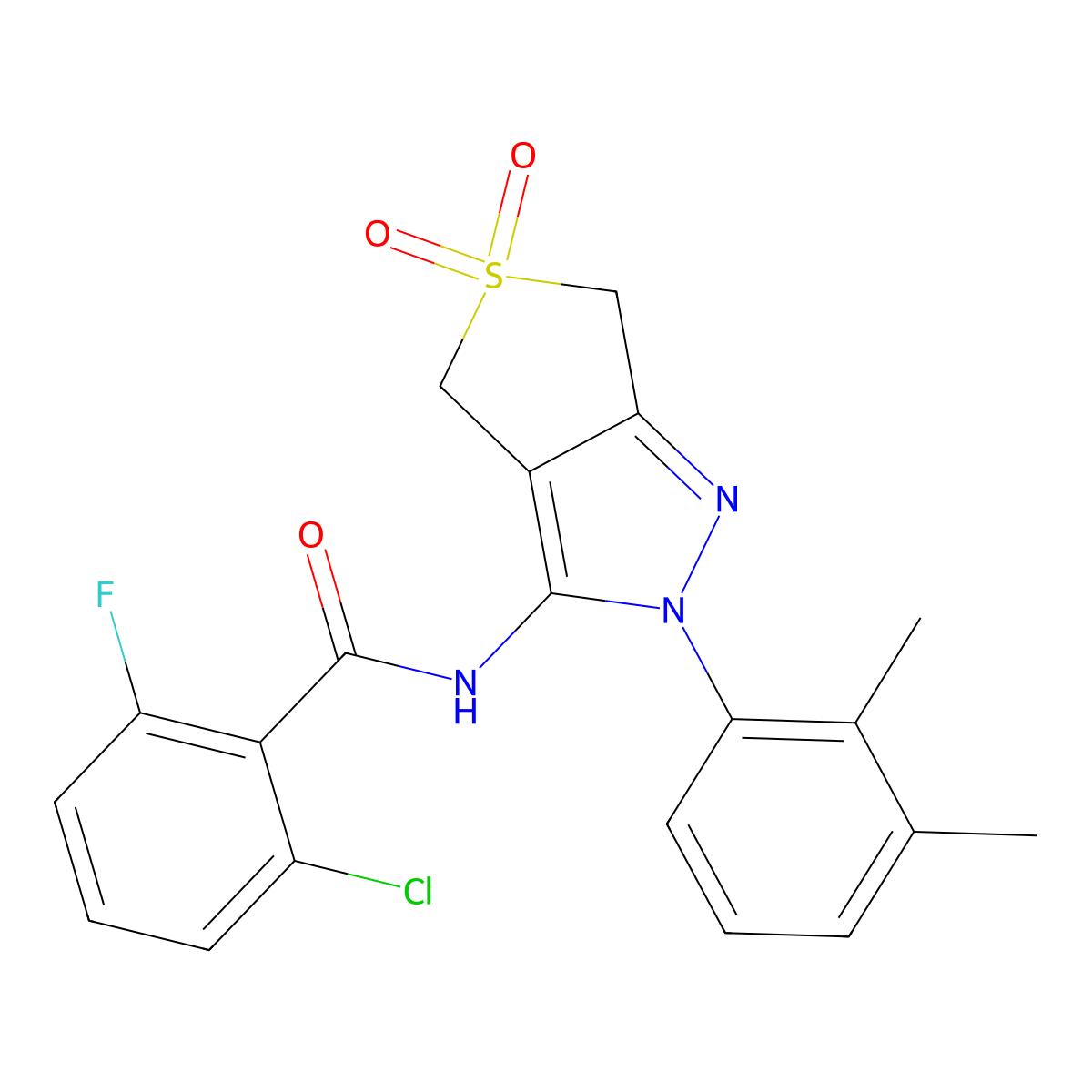 2-chloro-N-(2-(2,3-dimethylphenyl)-5,5-dioxido-4,6-dihydro-2H-thieno[3,4-c]pyrazol-3-yl)-6-fluorobenzamide molecular structure, CAS 450338-94-0