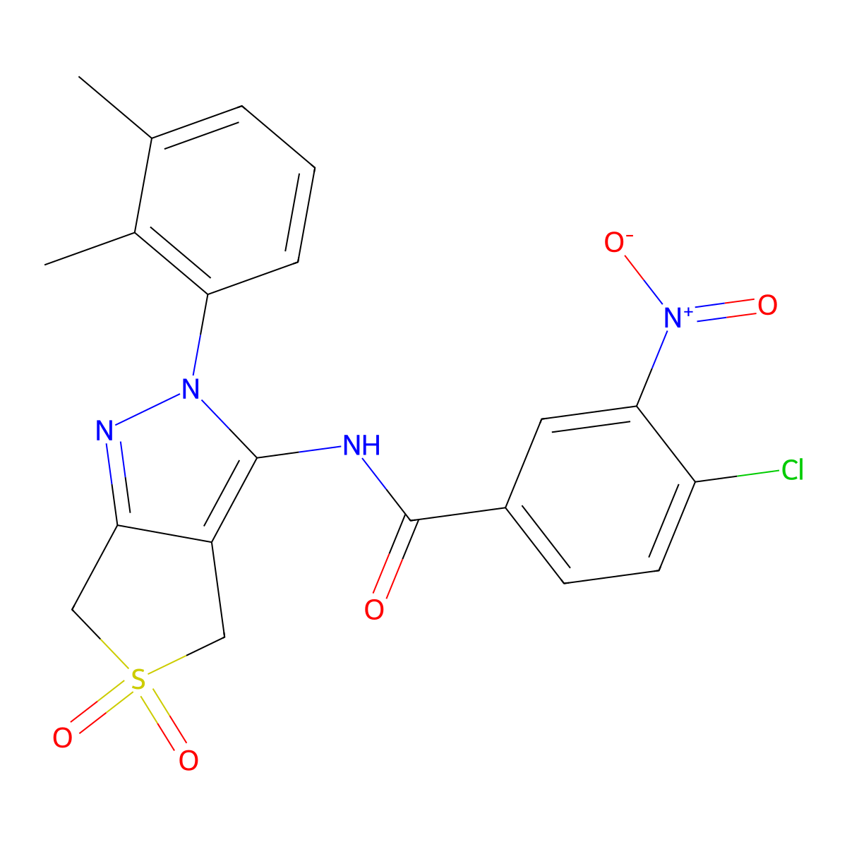 4-chloro-N-(2-(2,3-dimethylphenyl)-5,5-dioxido-4,6-dihydro-2H-thieno[3,4-c]pyrazol-3-yl)-3-nitrobenzamide molecular structure, CAS 450338-95-1