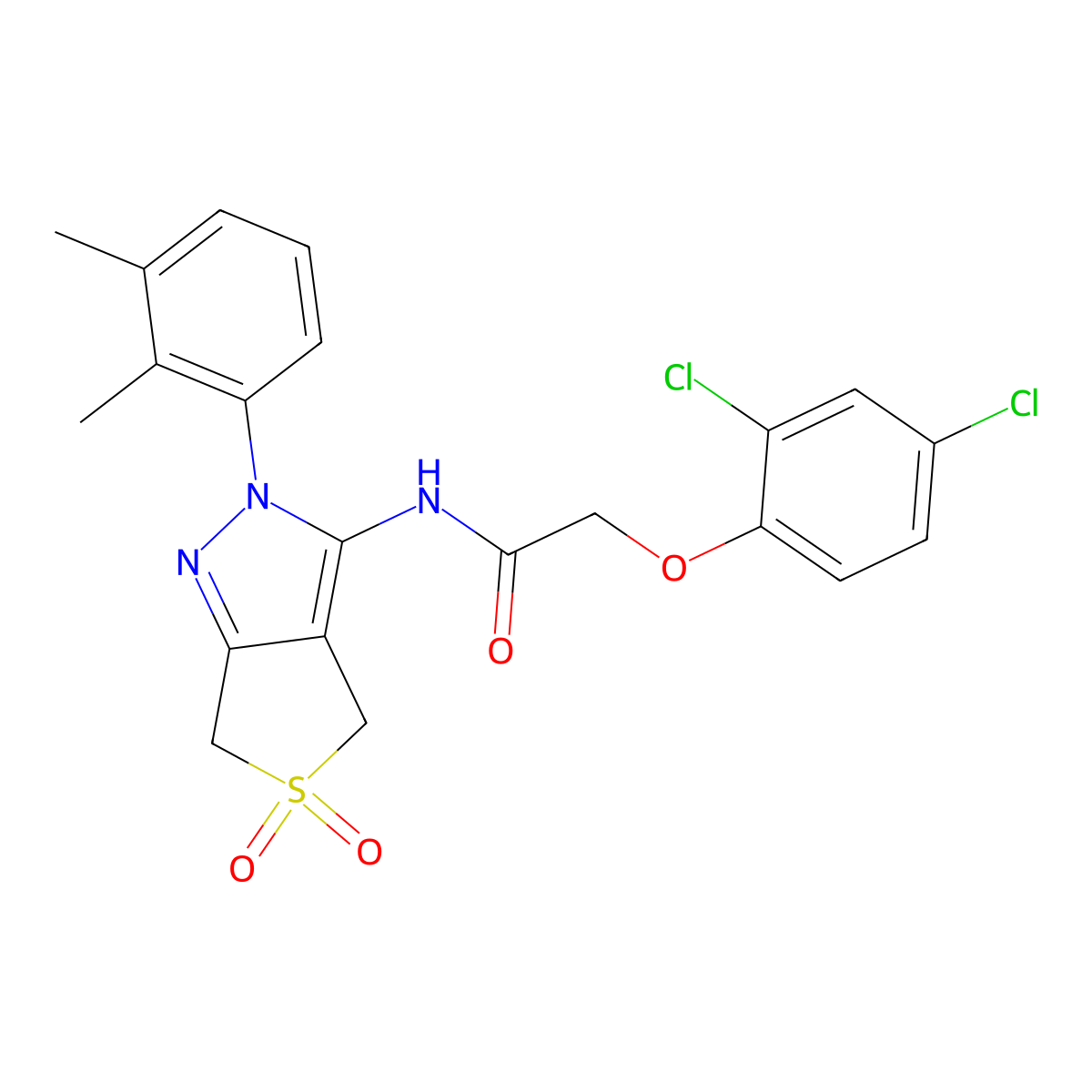 2-(2,4-dichlorophenoxy)-N-[2-(2,3-dimethylphenyl)-5,5-dioxo-4,6-dihydrothieno[3,4-c]pyrazol-3-yl]acetamide molecular structure, CAS 450339-12-5