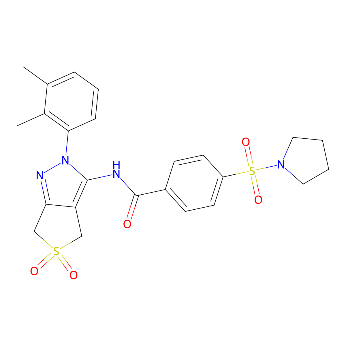 N-(2-(2,3-dimethylphenyl)-5,5-dioxido-4,6-dihydro-2H-thieno[3,4-c]pyrazol-3-yl)-4-(pyrrolidin-1-ylsulfonyl)benzamide molecular structure, CAS 450339-21-6