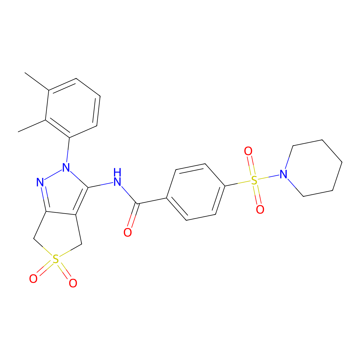 N-(2-(2,3-dimethylphenyl)-5,5-dioxido-4,6-dihydro-2H-thieno[3,4-c]pyrazol-3-yl)-4-(piperidin-1-ylsulfonyl)benzamide molecular structure, CAS 450339-22-7