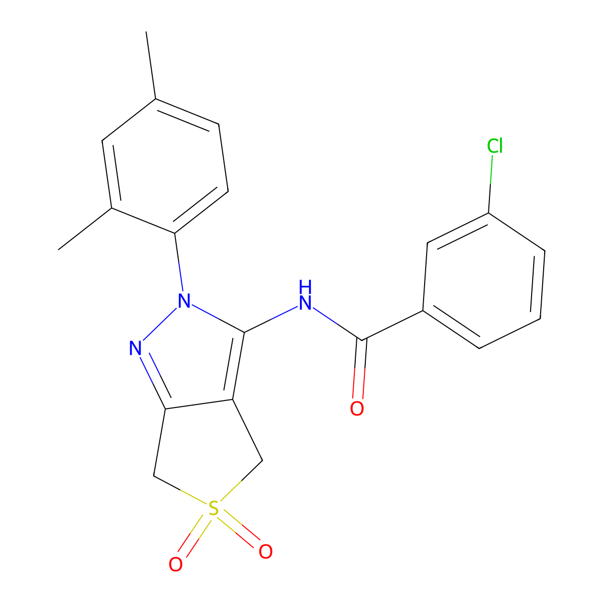 3-chloro-N-(2-(2,4-dimethylphenyl)-5,5-dioxido-4,6-dihydro-2H-thieno[3,4-c]pyrazol-3-yl)benzamide molecular structure, CAS 450339-45-4