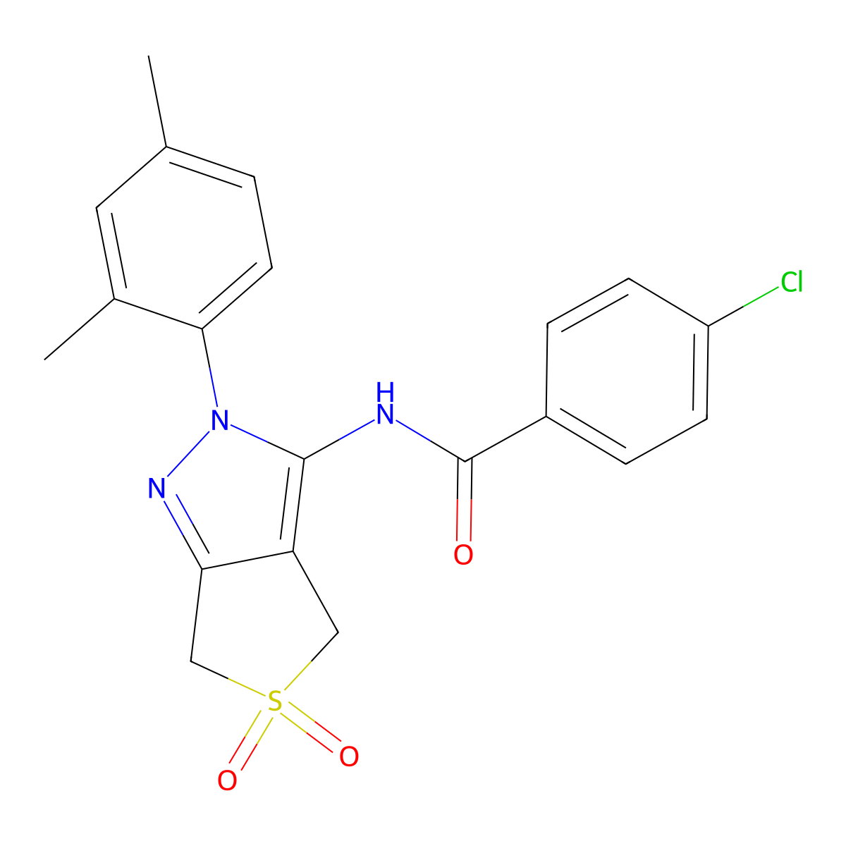 4-chloro-N-(2-(2,4-dimethylphenyl)-5,5-dioxido-4,6-dihydro-2H-thieno[3,4-c]pyrazol-3-yl)benzamide molecular structure, CAS 450339-46-5