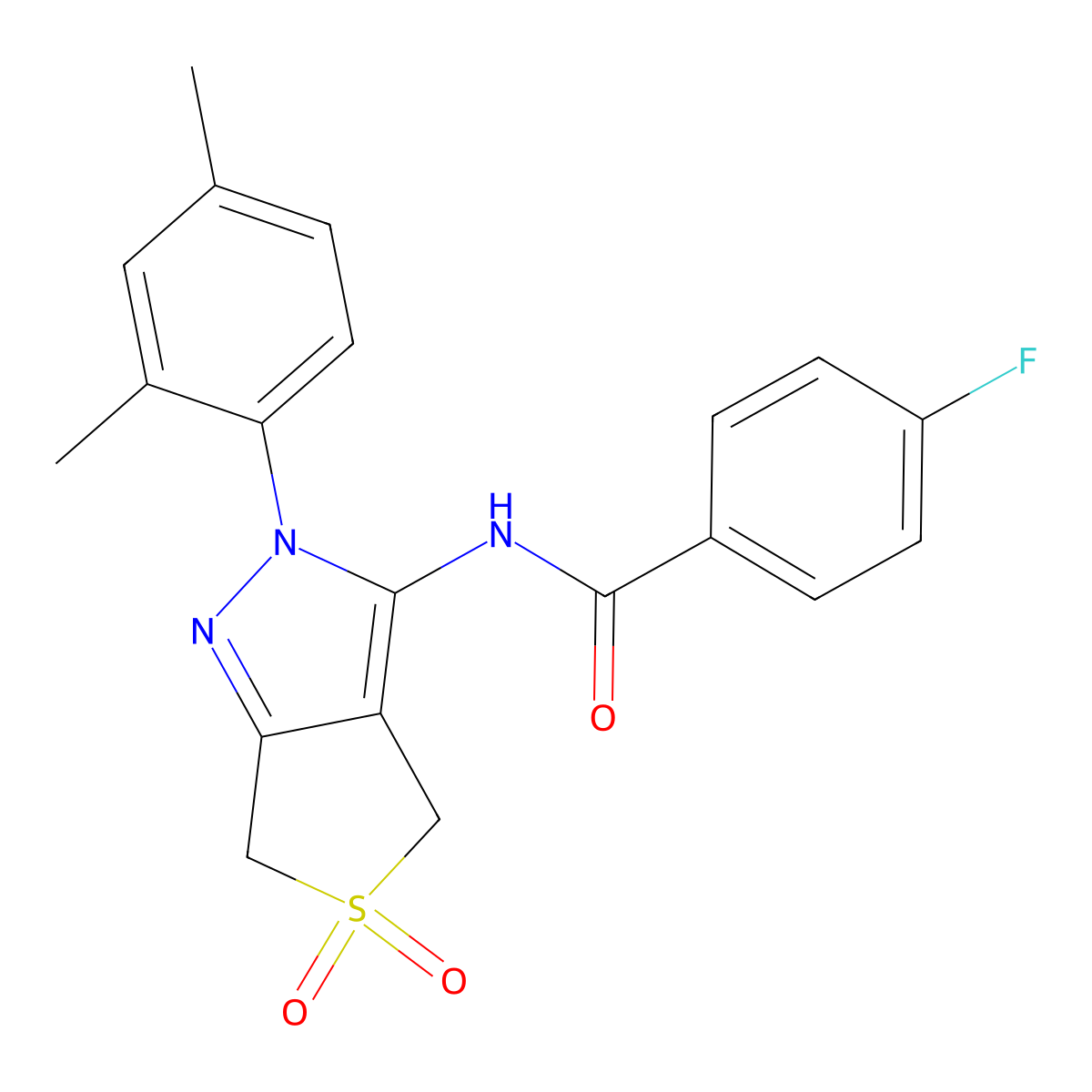 N-(2-(2,4-dimethylphenyl)-5,5-dioxido-4,6-dihydro-2H-thieno[3,4-c]pyrazol-3-yl)-4-fluorobenzamide molecular structure, CAS 450339-53-4